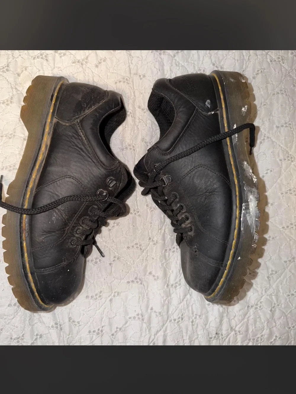 Dr. Martens Black Leather Low-Top Sneakers with Yellow Welt Stitch